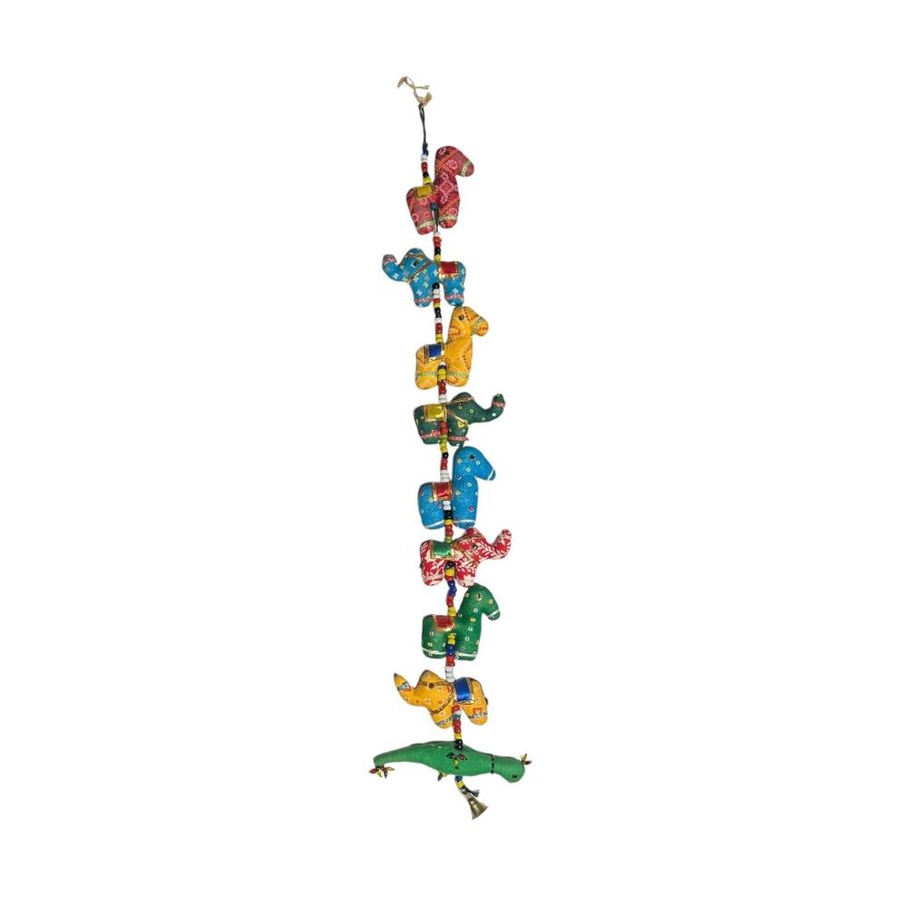 India Folk Art Handmade Hanging Bell Animal Beads Nursery Garland Safari Mexican